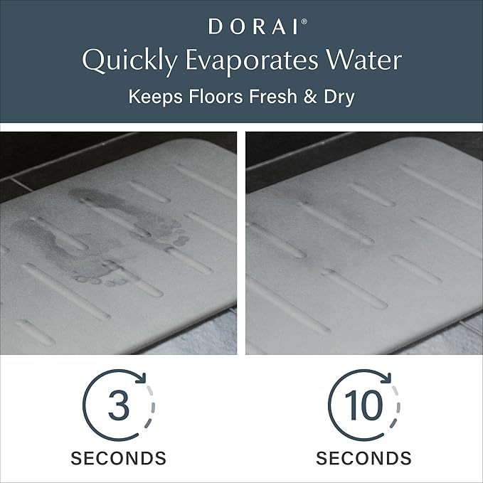 Dorai Home Bath Stone – Luxury Quick-Drying Stone Bath Mat, Non-Slip Surface, Rubberized Bottom Pad, Rain Slate