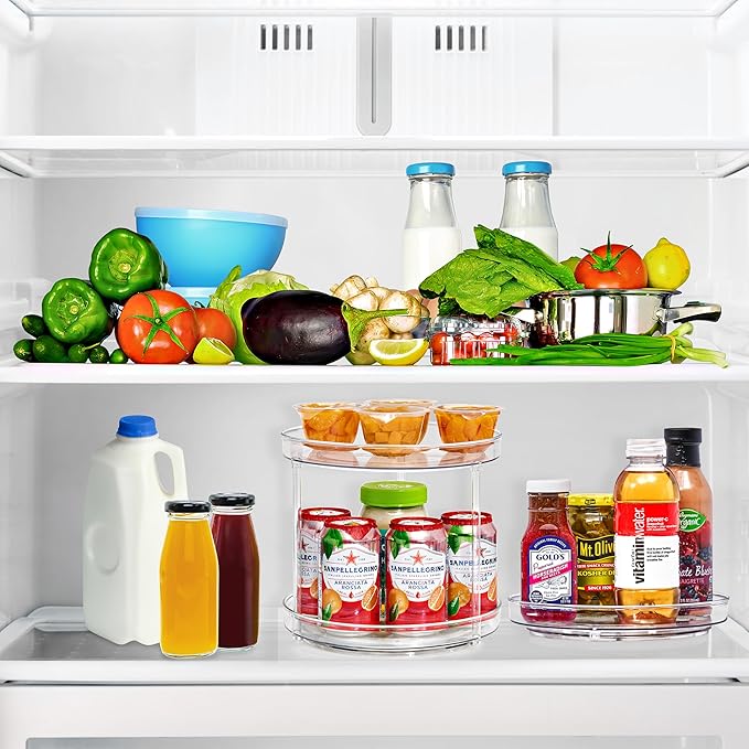 Sorbus 9 Inch Clear Lazy Susan Organizer Set, 2 Flat Turntable Organizer for Spice Organization for Cabinet, One 2 Tier Lazy Susan for Kitchen, Home, Office, Closet, Laundry Room Organization