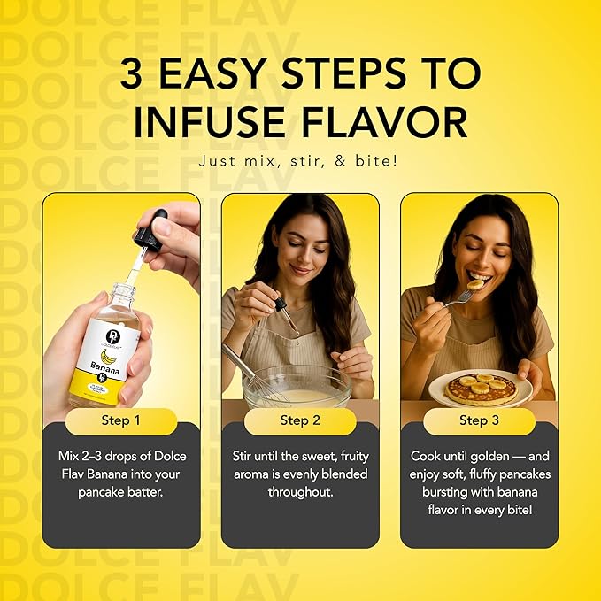 Dolce Flav Banana Extract – 2 Ounce Oil-Soluble Kosher, Sugar-Free, Concentrated Ripe Banana Flavoring for Baking, Smoothies & Ice Cream, Includes Measured Dropper