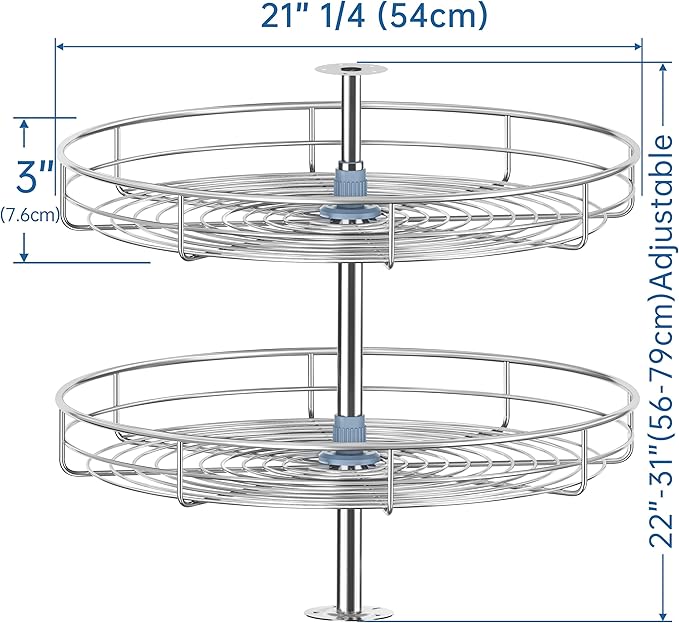 21 1/4" Lazy Susan Turntable for Cabinet, Full Circle Corner Cabinet Lazy Susan Replacement Shelves Rotating Rack for Corner Base, Fits Cabinets Over 23"