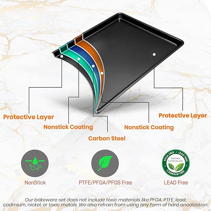 NutriChef 2-Piece XL Mega Cookie Sheet Baking Pans Set - 22" x 16" Extra Large Nonstick Carbon Steel Oven Baking Tray Pans, Stackable Bakeware, Black - NCLGBP16