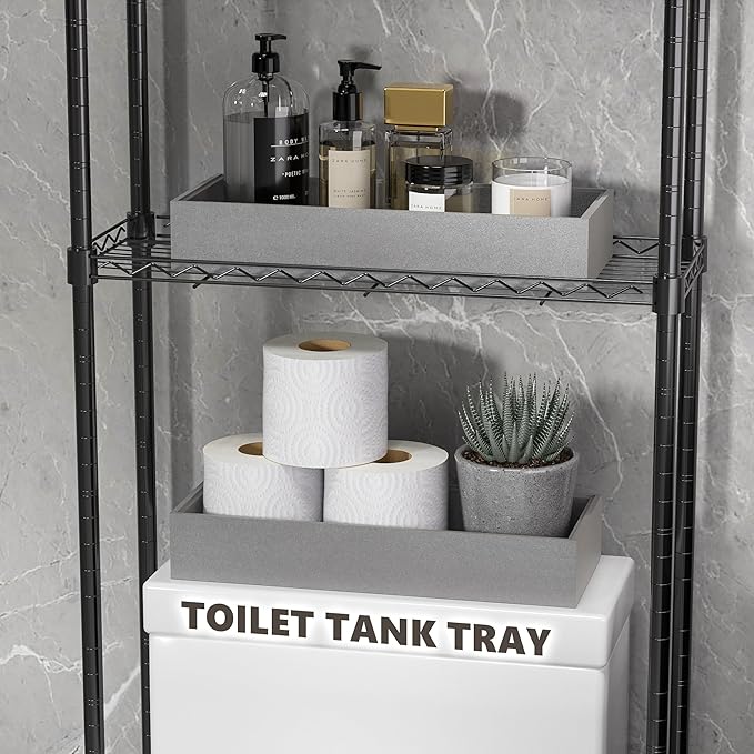 Kitchen Drawer Organizer Bins, Stackable Bamboo Drawer Organizer for Silverware, 2 Pcs Toilet Paper Basket Holder, Wood Bathroom Tray Countertop, Toilet Tank Tray Silver 15" x 6" x 2.5"