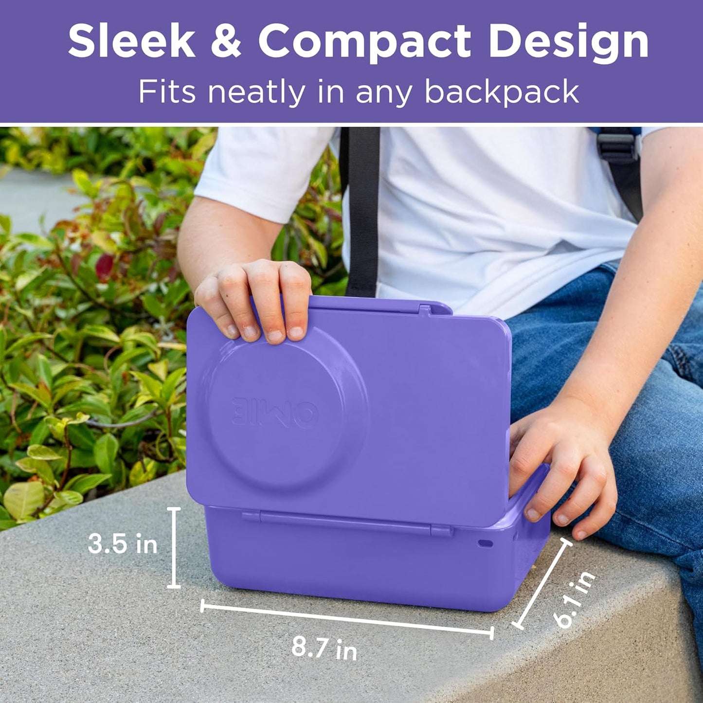 Omie OmieBox UP bento Box for Kids | Insulated Lunch Box | Leak Proof Vacuum Insulated Thermal Food jar | Cooler ice Pack | 2 Compartments (Galaxy Purple)