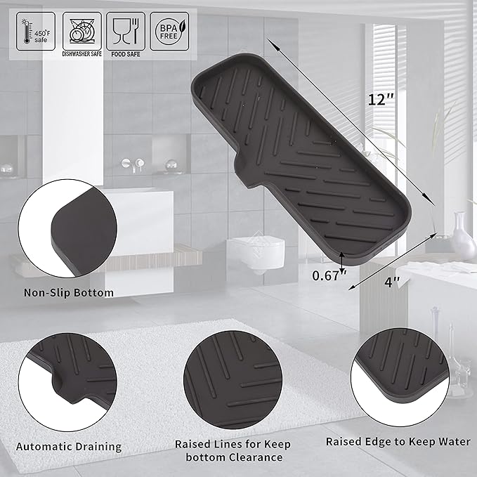 Silicone Bathroom Soap Dishes with Drain Spout-Bathroom and Kitchen Sink Organizer,Sponge Holder,Dish Soap Tray,Perfect for Dispenser,Scrubber,Bottle,Cup on Sink or Counter-Coffee 12"×4"