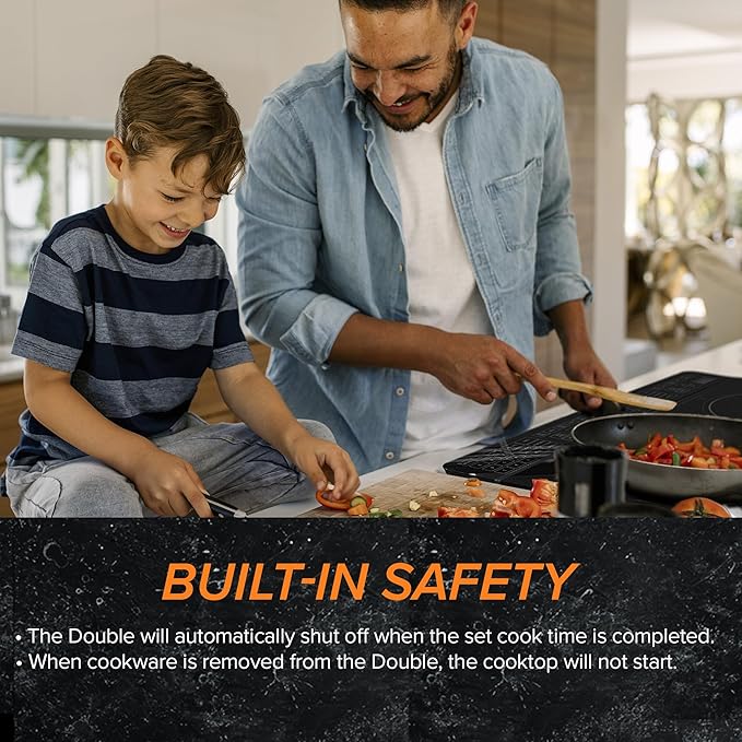 Nuwave Double Cooktop Induction Countertop Burner, Portable, 900 & 1800W, 100°F to 575°F, Large 8” Heating Coil, 50 Pre-Programmed Settings, Shatter-Proof Ceramic Glass, Built-In Safety Auto Shut Off