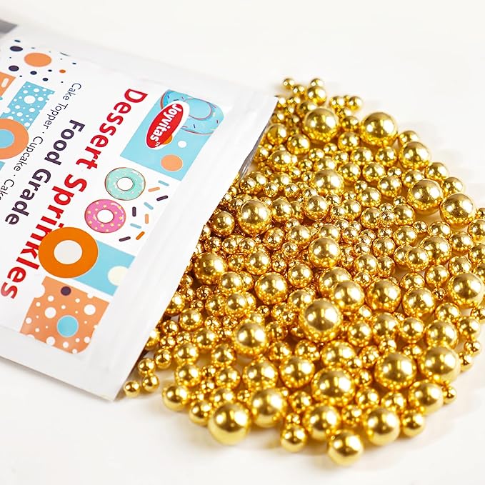 Gold Pearl Sprinkles for Cake Decorating, 150g/5.29oz, Mix Size, Edible Sugar Candy Pearls, Cake Decorations, Cupcake, Cookies, Ice cream Topper, Holiday, Wedding Party, Easter, Christmas Supplies