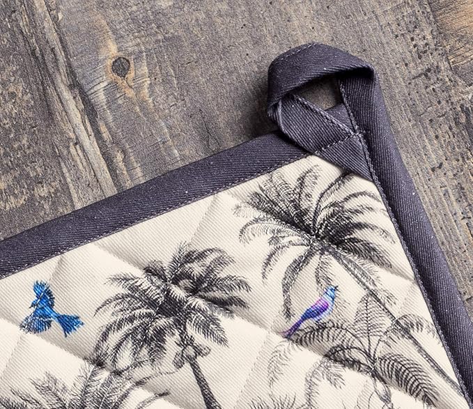 Maison d' Hermine Pot Holders 100% Cotton Heat Resistant Potholders 8" x 8" Hot Pads with Loop BBQ, Cooking, Baking, Grilling, Kitchen, Handling Hot Pans (Pack of 1, Amazonia)