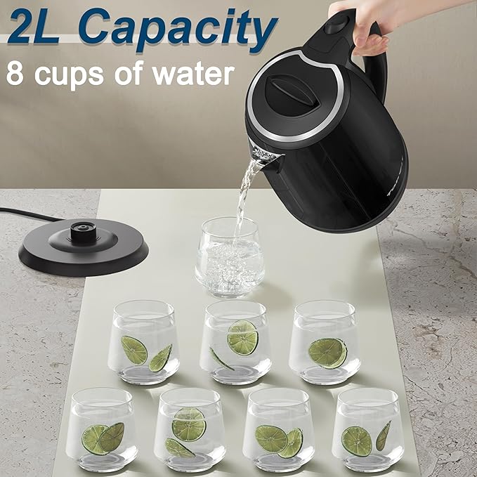 TOPWIT Electric Kettle, 2.0L Hot Water Kettle Electric, BPA-Free Stainless Steel Tea Kettle, Electric Kettles for Boiling Water with Fast Boil, Auto Shut-Off & Boil Dry Protection, Black