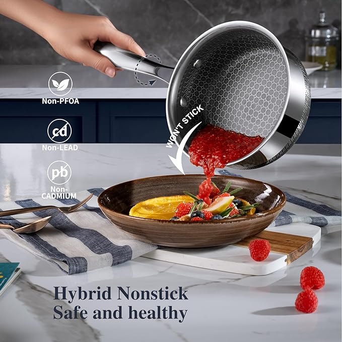 Hybrid Nonstick 6-Piece Pot Set with 2 Silicone Trivets, 1.5 QT Saucepan, 2 and 5.2 QT Stock Pot with Glass Lids, Stay-Cool Handles, Dishwasher-Friendly, Induction-Ready, Compatible All Cooktops