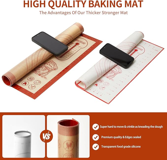 Silicone Baking Pastry Dough Mat - 28x20Inch Extra Large Cookie Bread Rolling Mats Sheet, Nonstick Kitchen Counter Kneading Board, Thick Reusable Pie Cookies Pizza Fondant Making Matt with Measurement