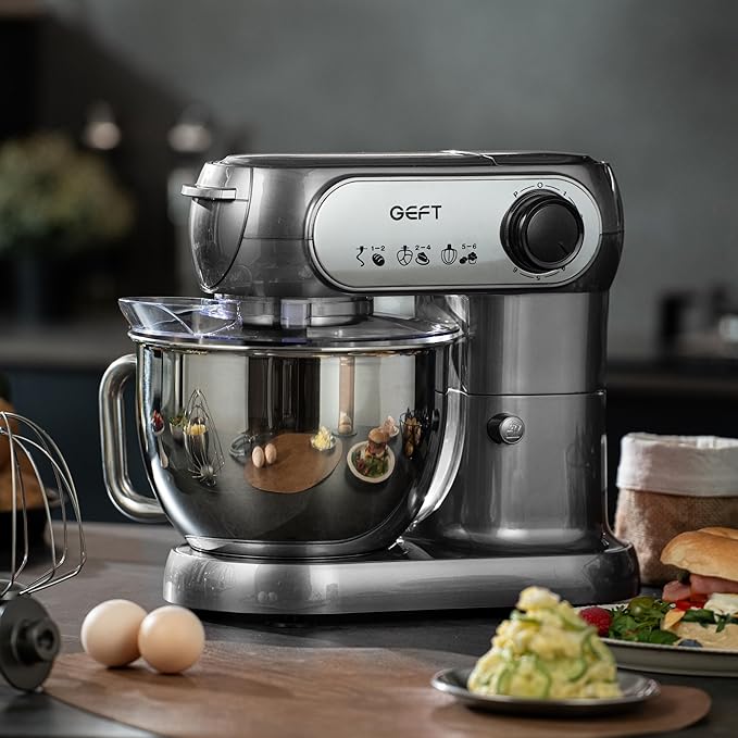 Stand Mixer, 3.5QT+6QT Two Bowls Kitchen Electric Mixer, 600W 6+P speed Tilt-Head Food Mixer with Stainless Steel Bowl, Dishwasher-Safe Dough Hook, Flat Beater, Wire Whisk, Splash Guard, Grey