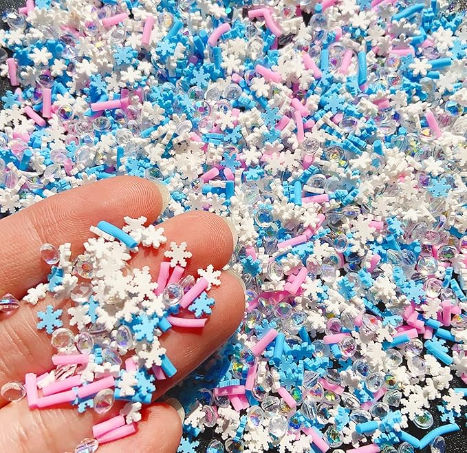 EHOPE Fake Sprinkles Fake Christmas Sprinkles Fake Candy Sprinkles Clay Sprinkles Polymer Sprinkles Polymer Clay Slices for Nail Art DIY Crafts Cake Phone(40G-Sugar granules+Snowflake-21)
