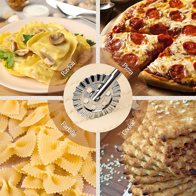 Short Handle Large Cutter Wheel - Exquisite Wooden Handle, Perfect for Pasta, Pizza, Ravioli, Cookie - Versatile Crinkle and Biscuit Cutter for Effortless Slicing