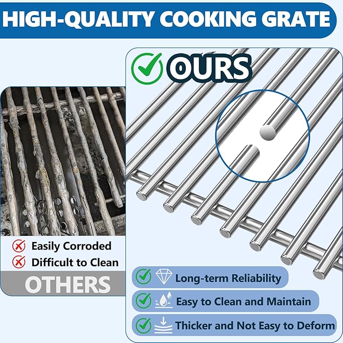 SafBbcue 16517 Cooking Grates for Bull 4 Burner Grill Replacement Parts Bull Angus 47628 47629 47628CE 47629CE Bull Steer 69008 69009 Bull Outlow 26038 26039 Lion Premium 75000