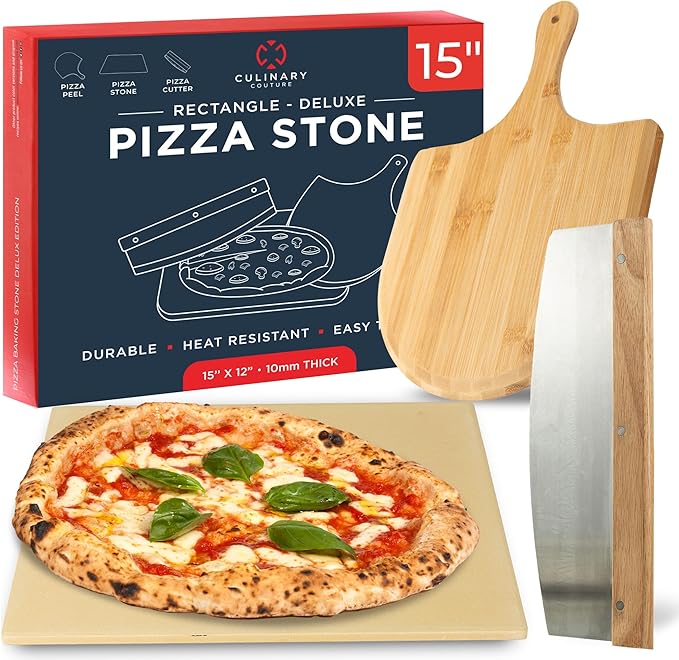 Pizza Stone for Oven Set - 15 x 12 inch Stone for Grill - 3PCS PizzaMaking Accessories - Large Pizza Oven Stones - Baking Stones for Bread and Pizzas