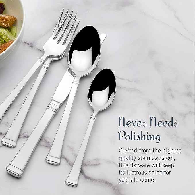 Mikasa Harmony 65-Piece Flatware Set for 12, 18/10 Stainless Steel Silverware with Forks, Knives, Spoons, and Serving Utensils, Elegant Design