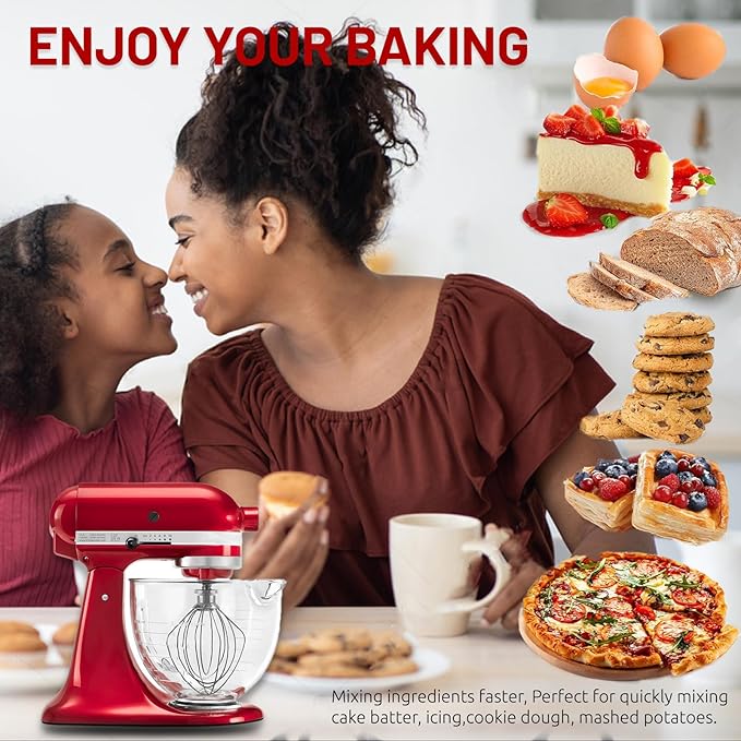 K45WW 6 Wire Whip Attachment for KitchenAid 4.5 5 Quart Tilt-Head Stand Mixer, Dishwasher Safe, Stainless Steel Whisk for Kitchen Aid Mixer Accessory Replacement Parts