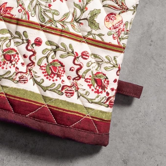 Maison d' Hermine Oven Gloves 100% Cotton Oven Mitt 7" x 13" with Loop Heat Resistant, BBQ, Cooking Gloves, Baking, Grilling, Kitchen, Handling Hot Pans (Pack of 1, Reveillon Au Jardin)