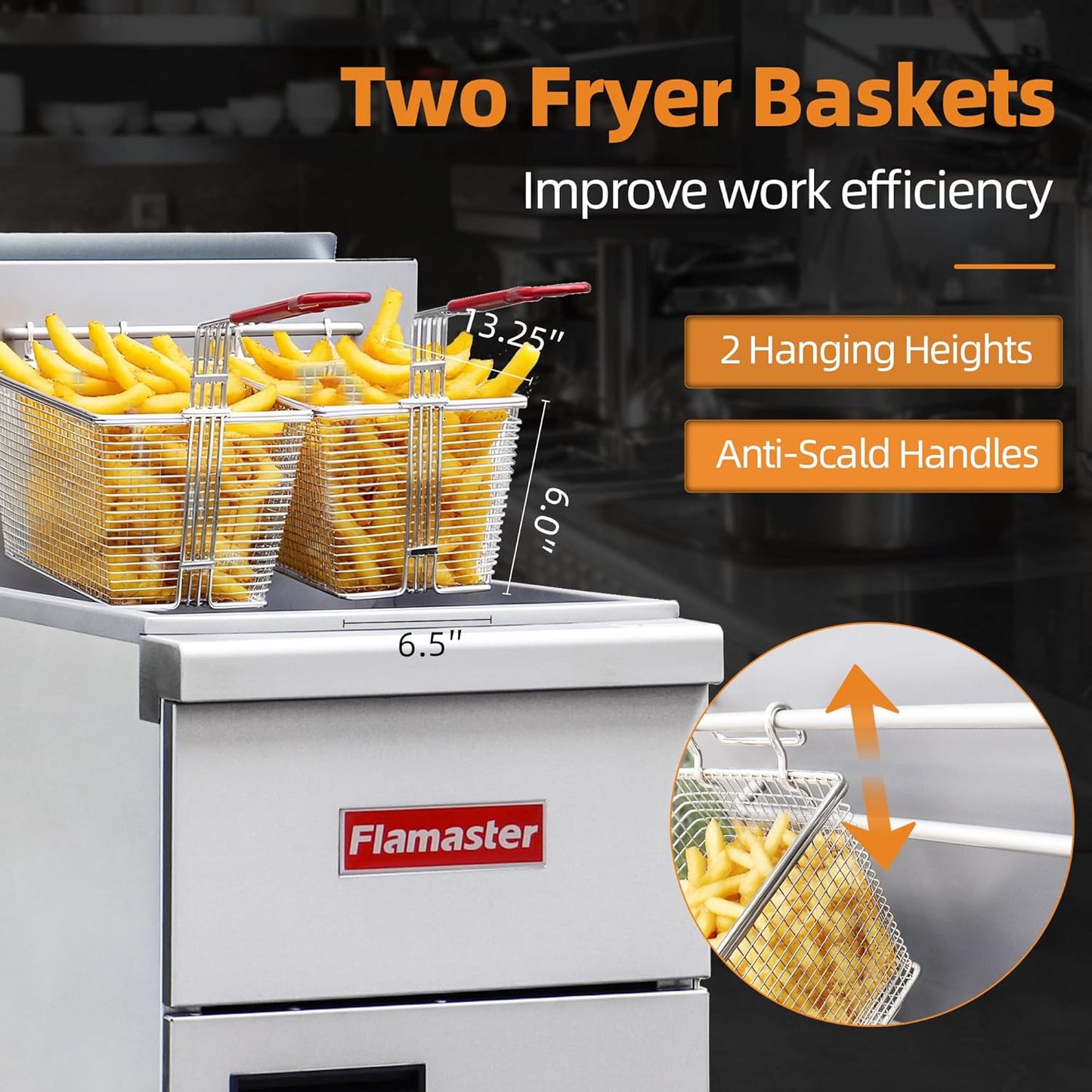 Commercial Open Pot Fryer with 2 Baskets, 100000 BTU 40-50 Lbs Oil Capacity Liquefied Gas Fryer (Propane), Only Commercial Use Deep Fryer for Restaurants, Food Trucks-Floor Standing
