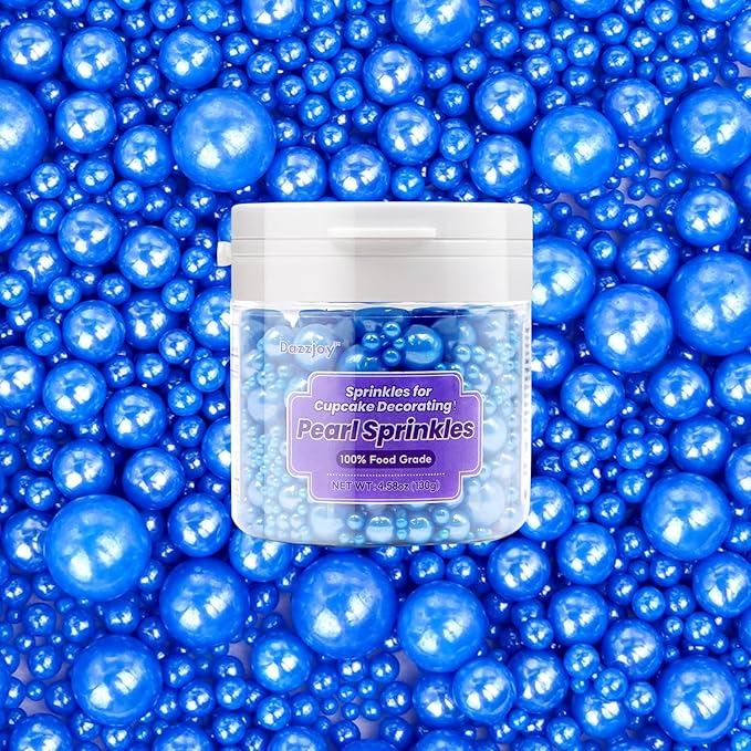 Edible Navy Blue Pearl Sugar Sprinkles, 130g/4.58oz, Blue Pearls Sprinkles for Cake Decorating, Cupcake Toppers, Cake Decorations