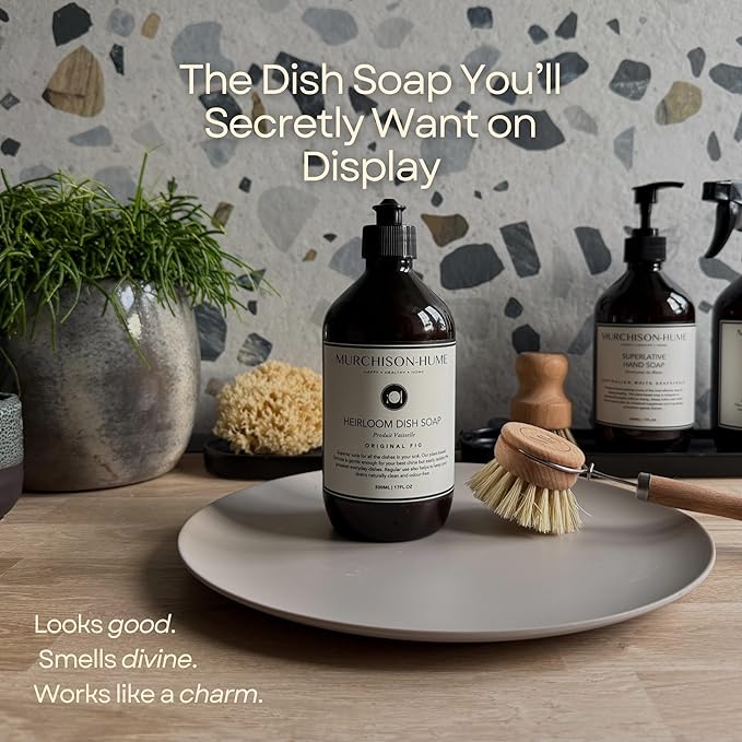 Murchison-Hume Dishwashing Soap, 17 fl oz - Original Fig Mild Dish Soap, Non-Toxic, Cuts Grease, Gentle on Hands, Biodegradable, Sulfate-Free, Sustainable, Counter Worthy Design