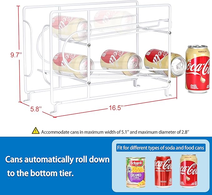 SUFAUY Soda Can Organizer Rack, Stackable Beverage Can Dispenser Holder for Pantry/Refrigerator, Set of 2, White