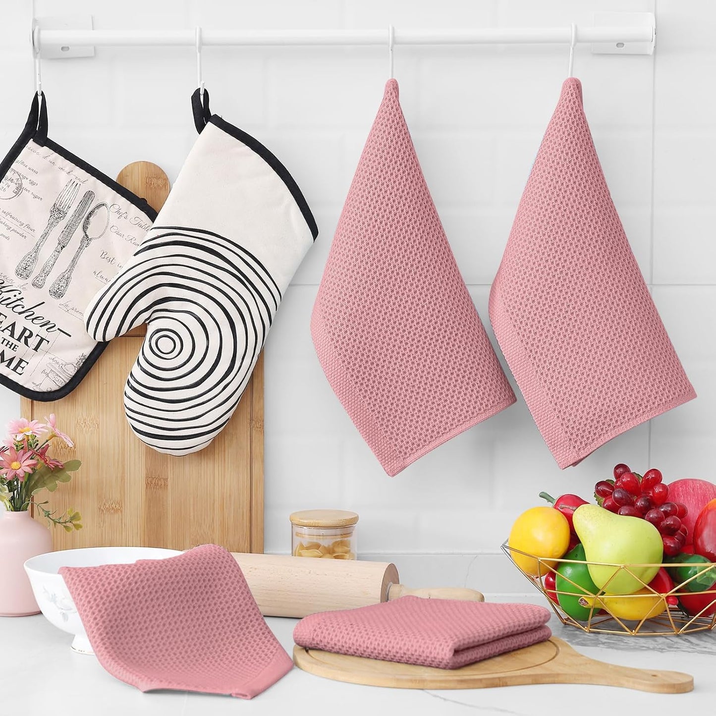 Homaxy 100% Cotton Waffle Weave Kitchen Dish Cloths, Ultra Soft Absorbent Quick Drying Dish Towels, 12 x 12 Inches, 12-Pack, Dried Rose