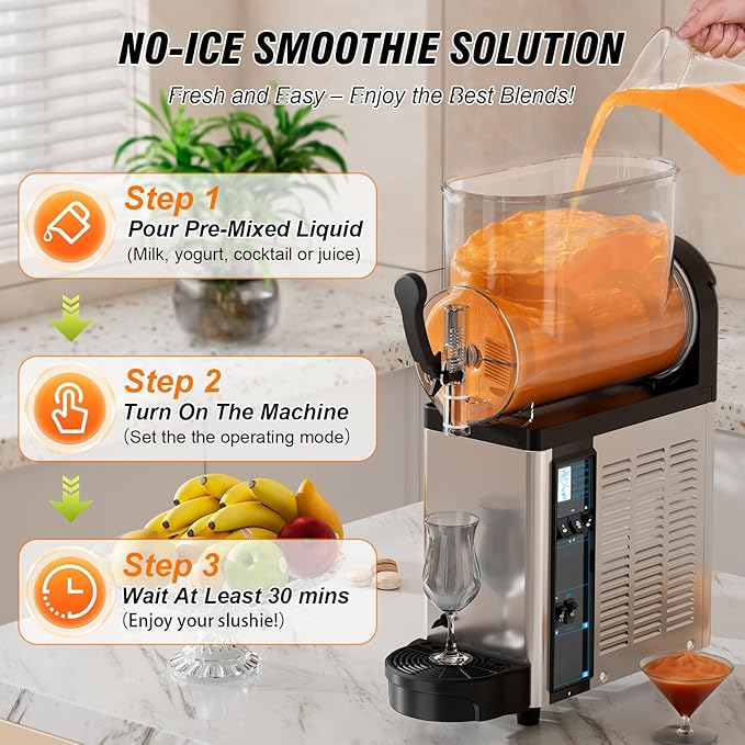 12L Commercial Slush Machine - Stainless Steel Slushie maker Frozen Drink Machine Commerical for Smoothies, Margaritas, Cocktails, Juices & Alcohol Beverages - Ideal for Bars, Cafés & Restaurants