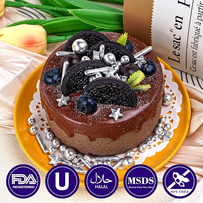 Dazzjoy Edible Silver Star Pearl Sprinkles, Ball Sugar Candy, Edible Silver Pearls for Cake Sprinkles, 130g/4.58oz, Cupcake & Cookies Topper Decoration, Wedding Party Halloween Christmas Supplies