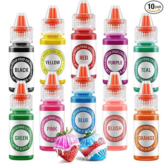 Oil Based Food Coloring for Chocolate 10 Colors Edible Food Dye for Sugar Candy Melts Oil Frosting Icing Dye for Backing Cookies Fondant Food Color for Cake Decorating - 0.25 Fl. Oz/Bottles