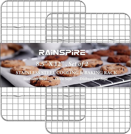 Rainspire Cooling Rack Stainless Steel, Heavy Duty Cooling Racks for Cooking and Baking, Oven Safe Wire Rack for Cooking, Baking Rack for Oven Cooking Fits Quarter Sheet Pan, 8.5" x 12", 2-Pack