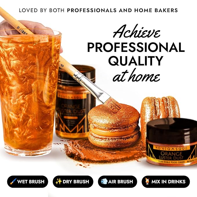 MONÉGASQUE Orange Edible Glitter for Drinks 7g – Edible Glitter for Cakes & Cocktails - Orange Luster Dust for Cocktail, Halloween Cake, & Strawberries - Drink, Food Decorations, Cake Decorating Spray