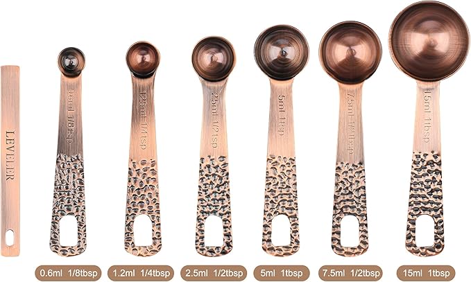 Measuring Cups and Spoons Set 12, Metric & US Copper Measuring Cups and Spoons Set for Kitchen and Baking, Dry & Liquid Metal Measure 5 Cups 6 Spoons With 1 Leveler