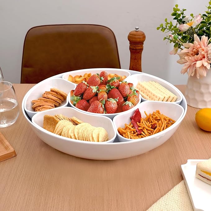 TP Taco Bar Serving Set, Melamine Serving Platter with Lazy Susan, Serving Tray and Bowls, Taco Tuesday Kit Snack Holder for Party and Fiesta, White