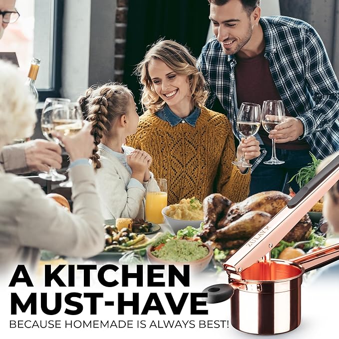 Zulay Kitchen Premium Large 15oz Potato Ricer, Heavy Duty Professional Stainless Steel Potato Masher and Ricer Kitchen Tool, Press and Mash Kitchen Gadget - Rose Gold