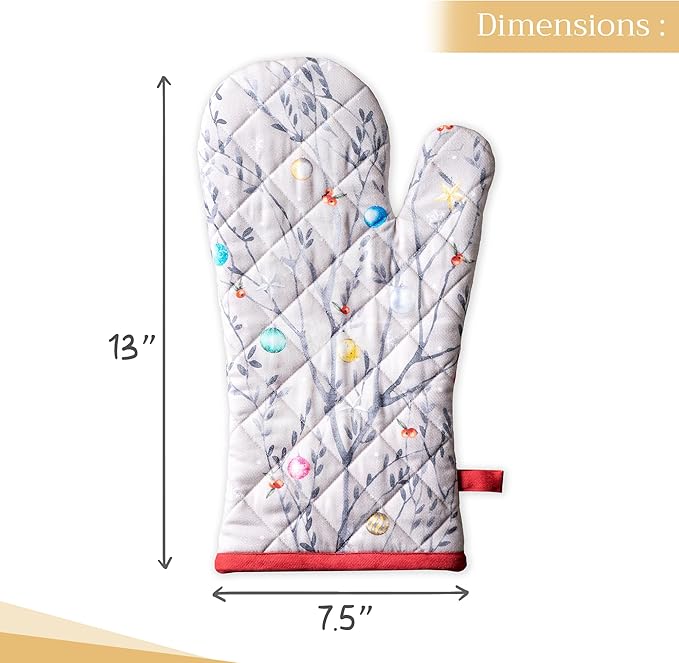 Maison d' Hermine Oven Gloves 100% Cotton Oven Mitt 7" x 13" with Loop Heat Resistant, BBQ, Cooking Gloves, Baking, Grilling, Kitchen, Handling Hot Pans (Pack of 1, Fairy Christmas)