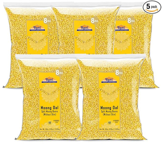 Rani Moong Dal (Split Mung Beans Without Skin) Lentils Indian 128oz (8lbs) 3.63kg x Pack of 5 (Total 40lbs) Bulk ~ All Natural | Gluten Friendly | Non-GMO | Kosher | Vegan | Indian Origin