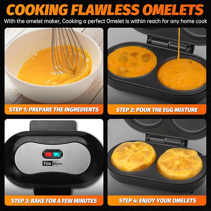Omelette Maker Electric, Omelette Pan Nonstick, Dual Omelette Makers with 2 x 4.75” Round Grooves, Egg Bite Maker, Electric Double Egg Pan, Mini Pancake Maker, Breakfast Sandwich Maker, Black