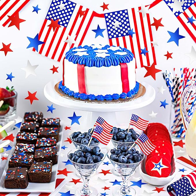 MARFOREVER 4th of July Confetti, Red White and Blue Confetti Table Decorations Glitter Patriotic Scatter Independence Day Star Sprinkles for Fourth of July Memorial Day Party Supplies