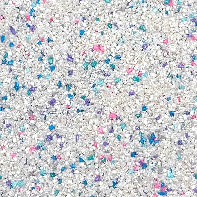 Fancy Sprinkles Unicorn Breath Fancy Sugar Pearlescent White Sugar Crystals Flecked with Blue, Purple, Pink, and Teal Sugars, and Silver Mini Edible Glitter Stars (4 OZ)