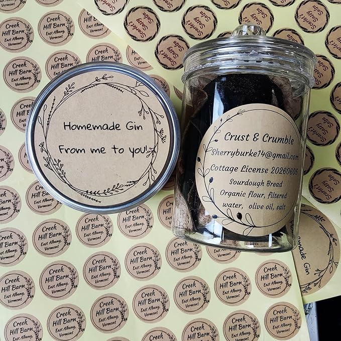 Custom Stickers Kraft Paper Labels Personalized Withe Text, Business Logo Customized Food Jars Labels Bakery Label Sticker Package Favor Canning Circle 100pcs (Style 1)