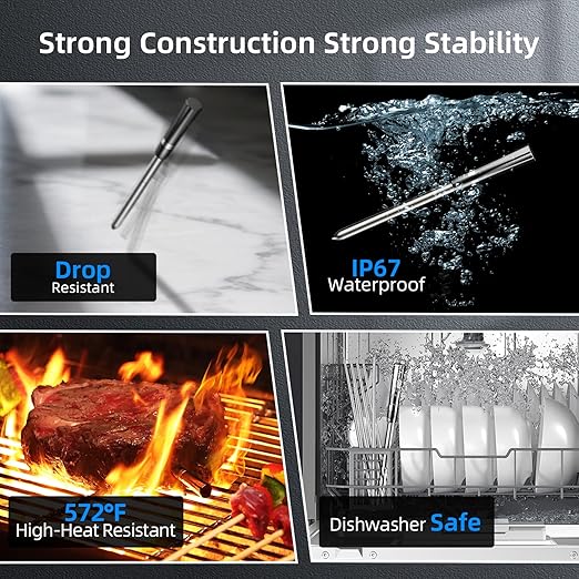 Aurasky Wireless Meat Thermometer with Unique Stone Texture, Smart Bluetooth APP Control, 500 Ft Remote Range, Dual Alarm, Waterproof Cooking Meat Thermometer for Grilling, Smoking, Family BBQ, Oven