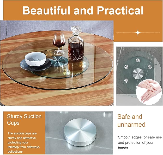20" Tempered Glass Lazy Susan Turntable, 360° Silent-Spin Round Clear Tabletop Rotating Tray, Centerpiece for Dining Tables, Smooth Rotation, for Banquets, Weddings & Family Gatherings