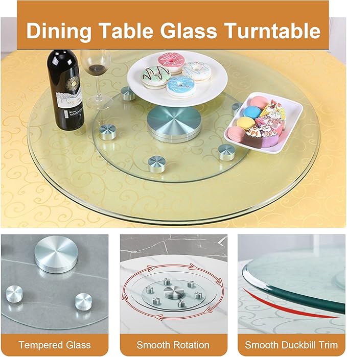 20" Tempered Glass Lazy Susan Turntable, 360° Silent-Spin Round Clear Tabletop Rotating Tray, Centerpiece for Dining Tables, Smooth Rotation, for Banquets, Weddings & Family Gatherings