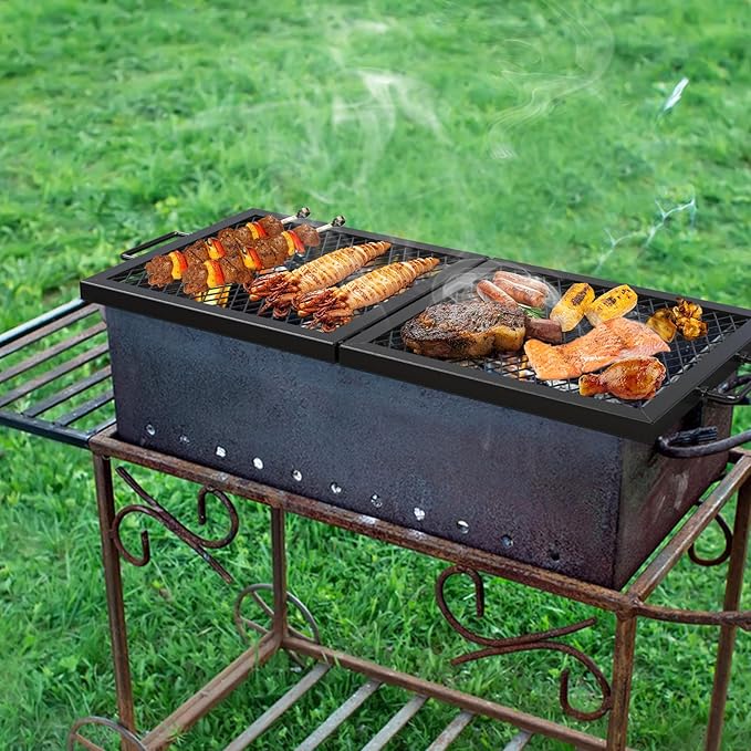 Onlyfire Foldable X-Marks Fire Pit Cooking Grate, Portable Rectangle Campfire Grill Grate with Handles, Heavy Duty Steel Campfire BBQ Grill for Outdoor, 32 inch