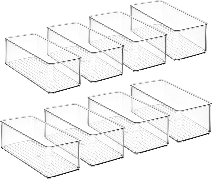 Hudgan 8 Pack Clear Plastic Drawer Organizers Set, Stackable Deep Drawer Organizer for Makeup Vanity and Desk, 2 Sizes Tall Bathroom Drawer Organizer