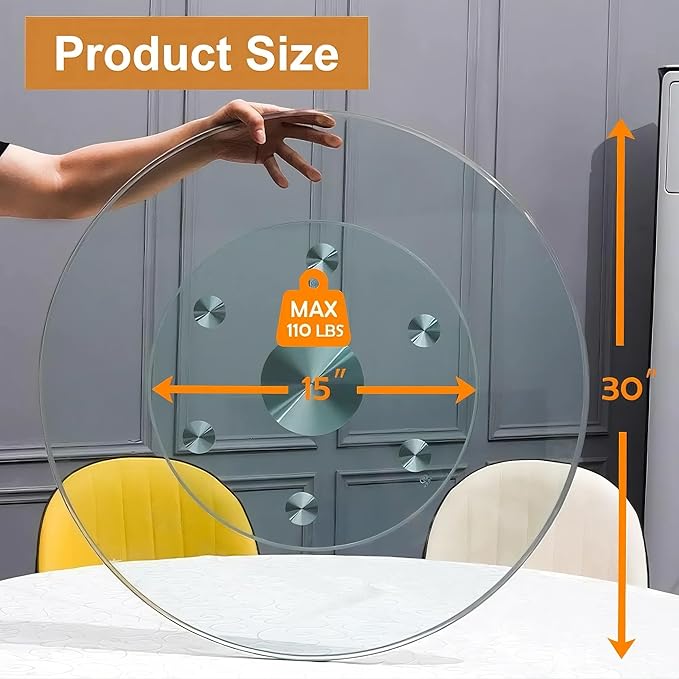 30" Tempered Glass Lazy Susan Turntable, 360° Silent-Spin Round Clear Tabletop Rotating Tray, Centerpiece for Dining Tables, Smooth Rotation, for Banquets, Weddings & Family Gatherings