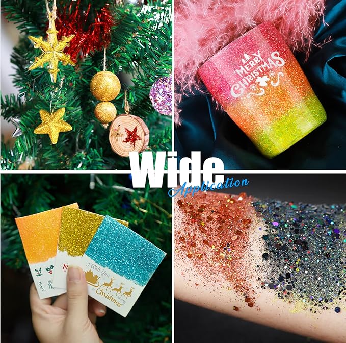 LEOBRO Glitter, 32 Colors Fine and Chunky Glitter for Crafts, Resin, Halloween Christmas Decors, Nail Body, Art Crafts