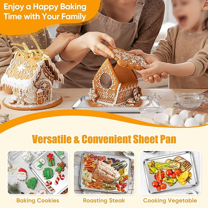 Homikit 1 Pack Baking Sheet, 9 x 13 Inches Stainless Steel Quarter Sheet Pan Set for Baking Cooking Toasting, Metal Cookie Tray Fits Toaster Oven, Non Stick & Rust Free, Dishwasher Safe