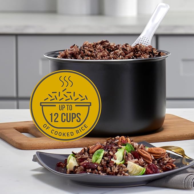 West Bend Programmable Rice & Grain Cooker with 7 Preset Functions, Includes Delay Start and Keep Warm, Features Easy View Window & Steam Basket, 12 Cups Cooked (6 Uncooked), Black